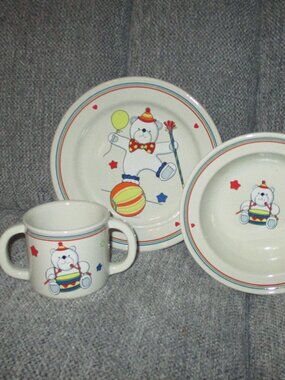 EPOCH Circus Bear 3 Piece Childrens Toddlers Set - 2 handle Mug, Plate, & Bowl